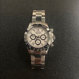 Rolex Silver and Black Dial Watch